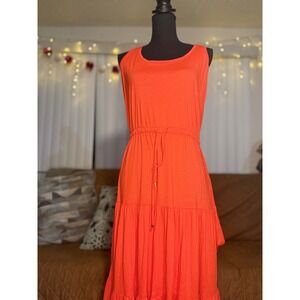 New Ralph Lauren Orange Cotton Modal Tiered Maxi Dress 8